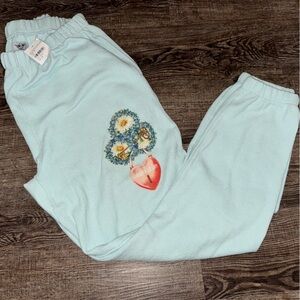 Boys Lie Sz M Aqua Joggers with Floral Heart Design